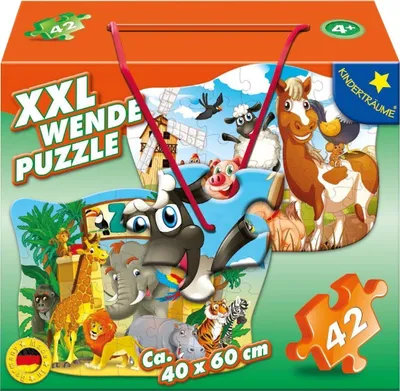 Produktbild von M.I.C. Doppelseitiges Puzzle Tiere vom Bauernhof und aus dem Zoo XXL 42 Teile