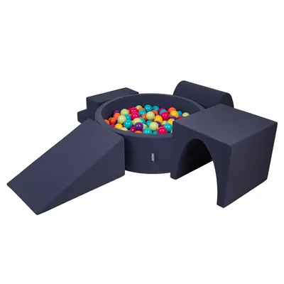Obrázek produktu pro KiddyMoon pěnové hřiště pro děti s kulatým míčkem (200 ∅ 7cm), měkká překážková dráha a Kulatý bazén s míčky, certifikováno EU, Tmavě Šed:Světle zelená/Žlutá/Tyrkysový/Oranžový/Tmavě růžová/Na