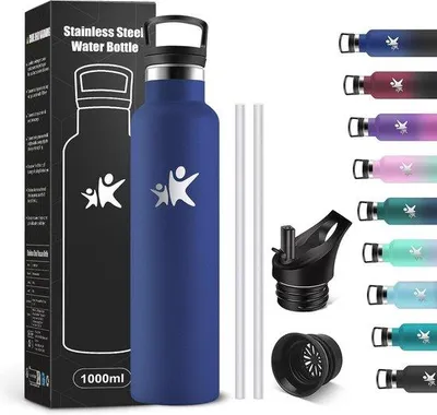 Produktbild von Famanu Trinkflasche 1 Liter mit Strohhalm - Leckfrei, BPA-frei, Ideal für Sport und Reisen
