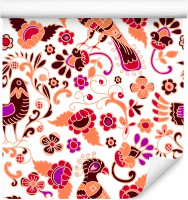 Produktbild von 10m VLIES TAPETE Rolle Blumen Flora Ornamente Vügel Pfauen Folklore XXL