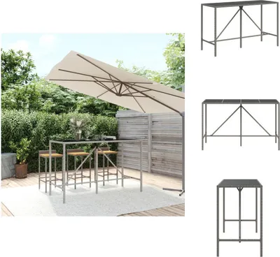Image de vidaXL Table de bar avec plateau en verre Gris 180x70x110 cm Poly rotin - Tables de jardin