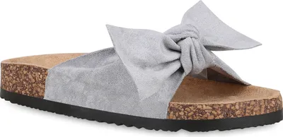 Produktbild von Mytrendshoe Damen Sandalen Pantoletten Schleifen Hausschuhe 826314, Farbe: Grau, Größe: 39