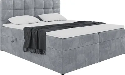 Produktbild von MEBLINI Boxspringbett mit Bettkasten - Gepolstert Doppelbett mit Matratze und Topper - Polsterbett mit Stauraum - Bett mit Kopfteil - Stauraumbett - TAPO 2 - 180x200 - H4/Grau Samt