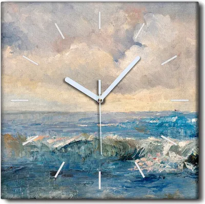 Produktbild von Coloray Uhr auf Leinwand 30x30 cm Wand Uhr Dekoration Wohnzimmer Segeltuch weiße Zeiger -Meereswellenlandschaft