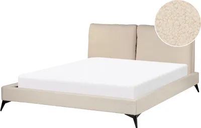 Produktbild von BELIANI Polsterbett Hellbeige Bouclé mit Lattenrost 160 x 200 cm Hohes Kopfteil Schwarze Metallfüße Modernes Design Schlafzimmer Ausstattung Möbel