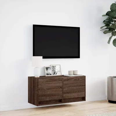 Obrázek produktu pro vidaXL Nástěnná TV skříňka s LED světly Hnědý dubový vzhled 80x31x38 cm