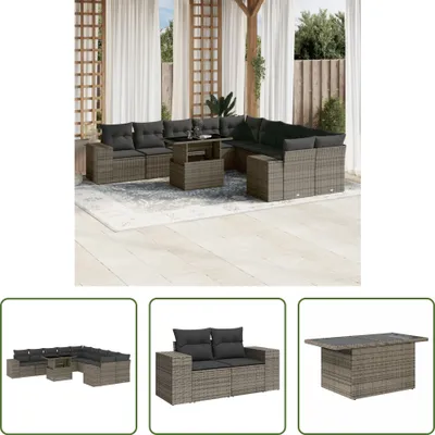 Produktbild von The Living Store 11-tlg. Garten-Sofagarnitur mit Kissen Grau Poly Rattan
