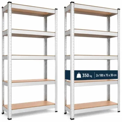 Produktbild von Set aus 2 Werkstattregalen, 180 x 75 x 30 cm, Tragkraft 350 kg, silberfarben