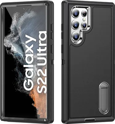 Immagine prodotto di Custodia per Samsung Galaxy S22 Ultra 5G ibrida a tre strati antiurto protettiva con supporto nero
