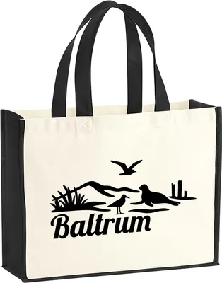 Produktbild von Huuraa Jutetasche Baltrum Strandmotiv 21 Liter Black Jute und Baumwolle Einkaufstasche Geschenkidee