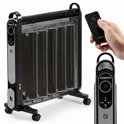 Zdjęcie produktu dla AREBOS Mica Convector 2000W Black | Przenośny grzejnik elektryczny i grzejnik falowy