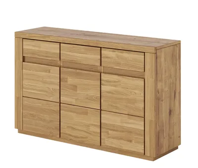 Produktbild von Sideboard Eiche 127 cm Massivholz-Front Kommode mit 3 Türen 3 Schubladen geölt