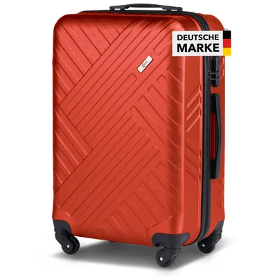 Produktbild von Xonic Design Reisekoffer mit Rollen 360° - ABS Hartschalen-Koffer Trolley mit Zahlenschloss in Handgepäck M-L-XL-Set (Rot, L)