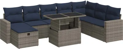 Produktbild von 9-tlg. Garten-Sofagarnitur mit Kissen Grau Poly Rattan