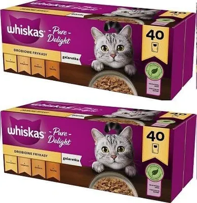 Produktbild von WHISKAS Adult 1+ Pure Delight Katzennassfutter 80 Portionsbeutel à 85g (2-er Pack) Geflügel Ragout in Gelee