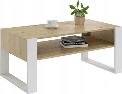 Produktbild von MATKAM Couchtisch KAJA H50 x B120 x T63,6 cm, offenes Regal unter der Arbeitsplatte, praktische Eleganz und Funktionalität, (Artisan Eiche-Weiß)