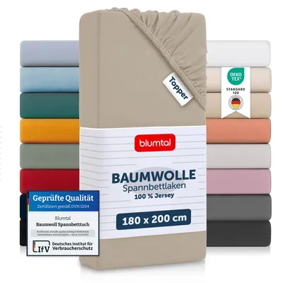 Zdjęcie produktu dla Zestaw 2 sztuk prześcieradeł elastycznych Blumtal, przeznaczonych do materacy topper, wymiar 180x200x15 cm - 100% bawełna