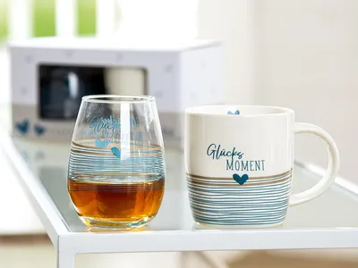 Immagine prodotto di Set regalo da 2 pezzi - tazza Gilde e bicchiere Glücks Moment - motivo in vetro porcellana - per interni (casa)