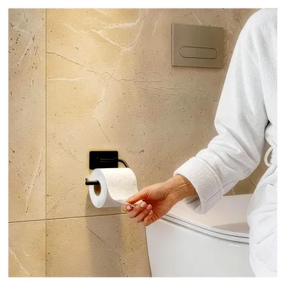 Produktbild von Toilettenpapierhalter in Schwarz Matt, Selbstklebend, Edelstahl, für 1 Rolle