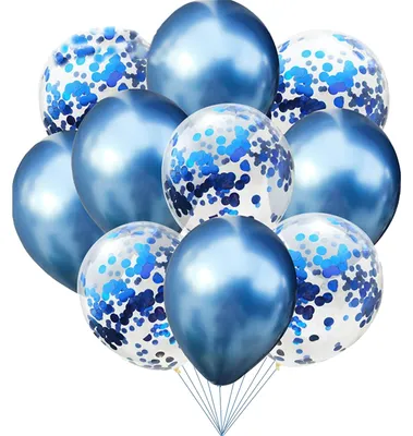 Produktbild von Ballons – 30 cm – 10 Stück – Blau – Mit Konfetti und Metallic-Effekt – Für Geburtstage