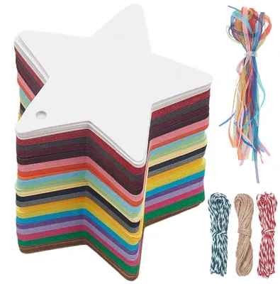Sternförmige Geschenkanhänger, 243 Stück, bunt, aus Kraftpapier