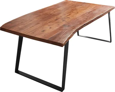 Produktbild von Esstisch Baumkante Akazie nussbaum 140 x 80 schwarz schräges U-Gestell HAVANNA
