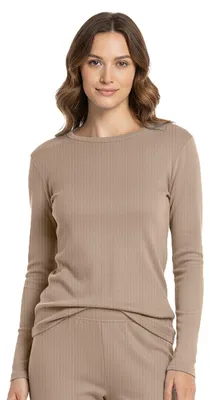 Immagine prodotto di HEAT BOOSTER Maglia termica a maniche lunghe donna, a coste con morbido pile interno, beige tortora, taglia XL