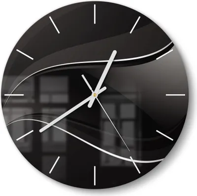 Produktbild von DEQORI Glasuhr Ø30 cm Modern 'Dunkle Wellengrafik' Wanduhr Glas Uhr Design leise
