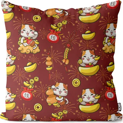 Produktbild von VOID Winkekatze China Japan Kissenbezug Kissenhülle sofa couch wohnzimmer dekoration wasserfest Outdoor Kissen bezug deko