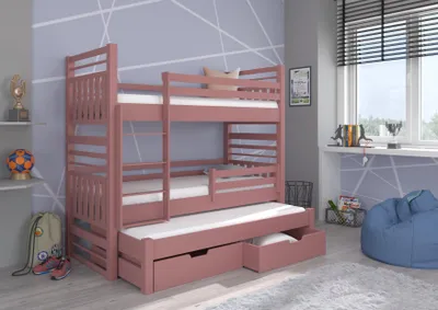 Obrázek produktu pro Třílůžková postel se zábranou 90x200 BEFRIA - růžová