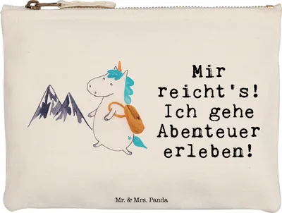 Produktbild von Mr. & Mrs. Panda beauty case Einhorn Bergsteiger Größe M - Weiß - Geschenk, Kosmetikbeutel, Pouch, Mäppchen, Stoffbeutel, Unicorn, Federtasche, Einhörner, Weltenbummler