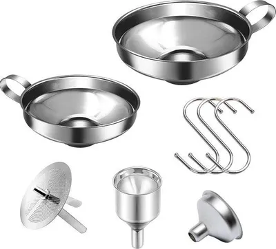 Obrázok produktu pre 8 nerezových lievikov, lieviky na tekutiny, na džem, fazuľu, oleje