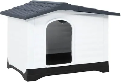 Produktbild von Hundehütte aus Polypropylen grau 90,5 x 68 x 66 cm für Hund, wetterfestes Hundehaus für Outdoor Innenbereich terrasse Balkon Hof mit Dach und Belüftung