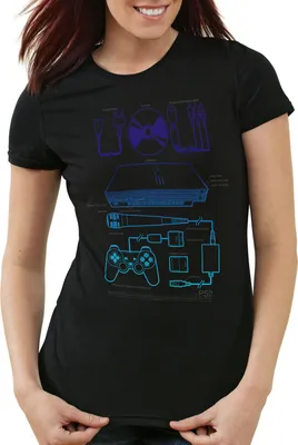 Produktbild von style3 PS2 Retro Gamer Damen T-Shirt PS gamepad konsole classic, Farbe:Schwarz, Größe:L