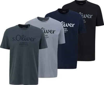 Produktbild von s.Oliver Herren T-Shirt, 4er Pack - Basic, Logoprint, Rundhals, Baumwolle Blau/Hellgrau/Dunkelgrau/Schwarz L