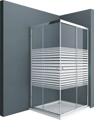 Produktbild von doporro 100x75cm Eckeinstieg Duschkabine Schiebetür Duschabtrennung Milchglas Streifen Eckdusche 6mmESG Glas Höhe 190cm Links/Rechts montierbar Rav16MS