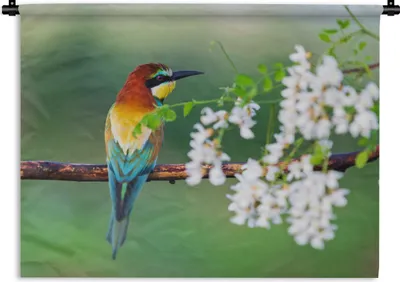 Produktbild von MuchoWow® Wandteppich Wandbehang Vogel - Bienenfresser - Blumen 90x67.5 cm Tapisserie Dekoration Wandtuch - Fototeppich - Wand-Skulpturen