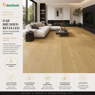 Zdjęcie produktu dla Podłoga drewniana Dąb Brushed Bevelled 14 mm, BC1-DBE1-OX4-XXR-K14180-F