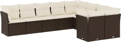 Produktbild von vidaXL 9-tlg. Garten-Sofagarnitur mit Kissen Braun Poly Rattan