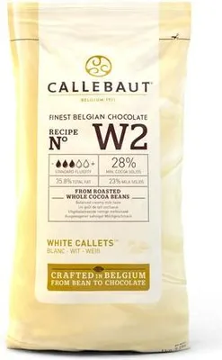 A bag of white chocolate callets from Callebaut.