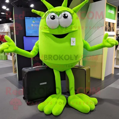 Immagine prodotto di Personaggio del costume della mascotte REDBROKOLY del ragno verde lime vestito con pantaloni da jogging e valigette