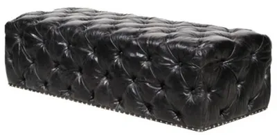 Zdjęcie produktu dla Casa Padrino Chesterfield podnóżek z prawdziwej skóry vintage czarny 140 x 60 x h. 42 cm - luksusowa jakość