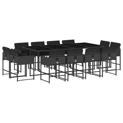 Produktbild von 13-tlg. Garten-Essgruppe mit Kissen Schwarz Poly Rattan