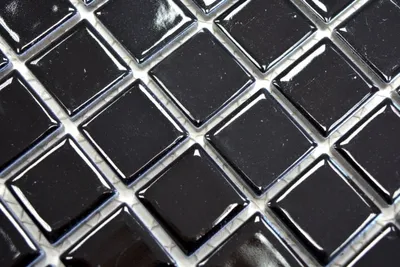 Produktbild von Handmuster Mosaikfliese Keramik SCHWARZ GLÄNZEND Wand Fliesenspiegel Küche MOS18-0302_m