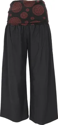 Produktbild von Weite Marlenehose, Wellnesshose, Yogahose, Boho Hose mit Breitem Bund - Schwarz, Damen, Baumwolle, Größe: L