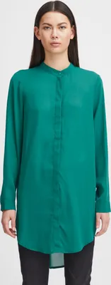 Immagine prodotto di ICHI IHCELLANI LONG SH2 Camicia lunga da donna a maniche lunghe Camicia lunga a maniche lunghe Vestibilità ampia con abbottonatura nascosta Collo alto con un bottone