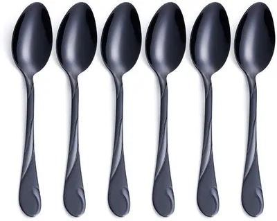 Produktbild von Unyqoos® Elegante schwarze Dessertlöffel aus Edelstahl, 6er-Set, 16,5 cm, rostfrei, spülmaschinenfest