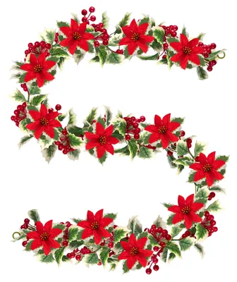 Weihnachtsgirlande 172 cm, rote Beeren, grüne Blätter, künstlich