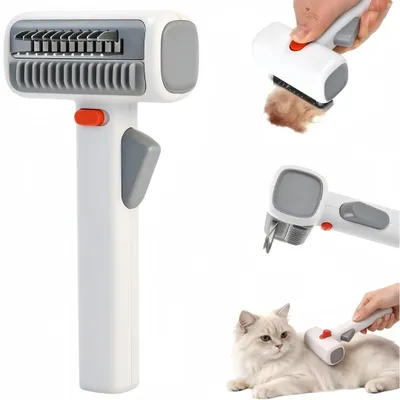 Produktbild von 2-in-1 Haustier-Pflegekamm mit Drehbare Kamm nadel, Edelstahlzähne&abgerundete Spitzen, Hundebürsten, Reinigungsbürste,Tierkamm für Hunde, Katzen