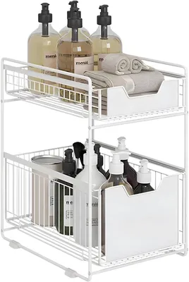 Produktbild von Unterspülen Organizer ausziehbar 2-stöckig Weiß Large – Schubladen Schrankorganizer für Küche & Badezimmer